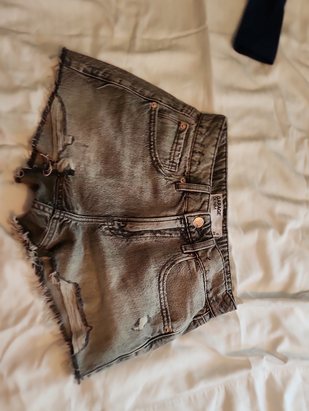 Garage Distressed Washed Black Denim Cutoff Shorts - Women